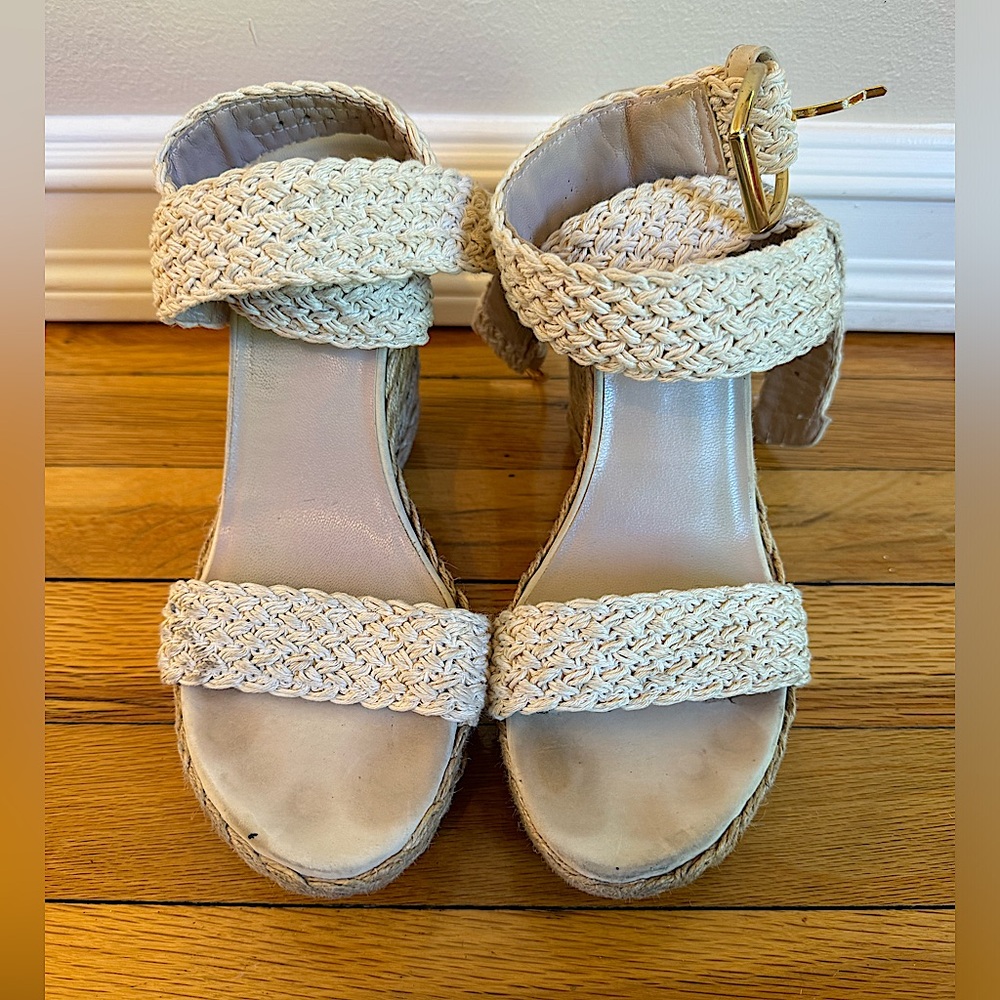 Stuart Weitzman Alex Espadrille Braided Wrap Around sandal in Beige
